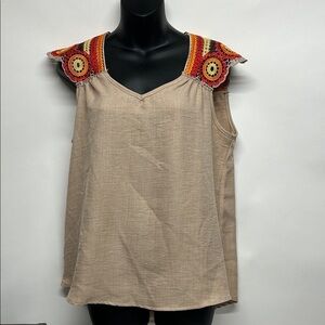 Embroidered Beige Women's Top crochet top size small